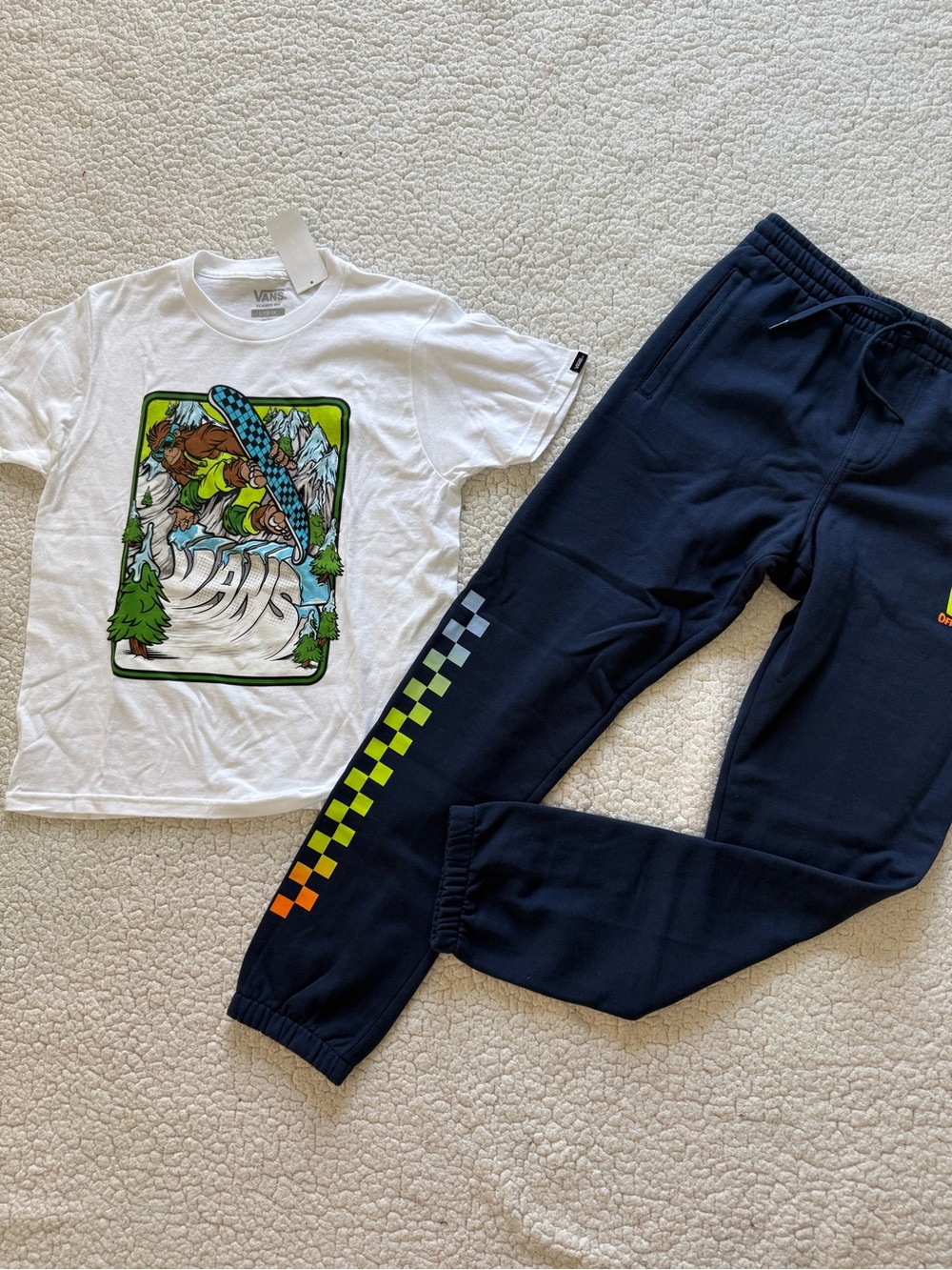 New boys Vans sz L 12-14 Navy Checker Jogger, shirt